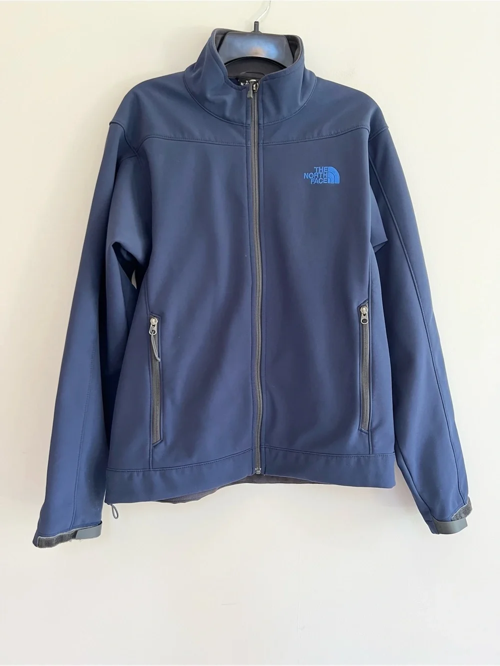 The North Face Zip-Up Soft Shell Chest Logo Jacket Coat  Shady Navy Blue, Small